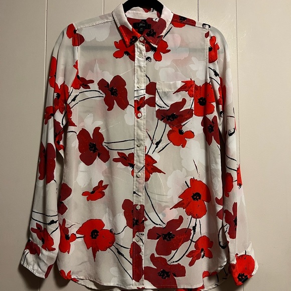 J. Crew Tops J Crew Silk Poppy Print Button Down Floral Shirt
